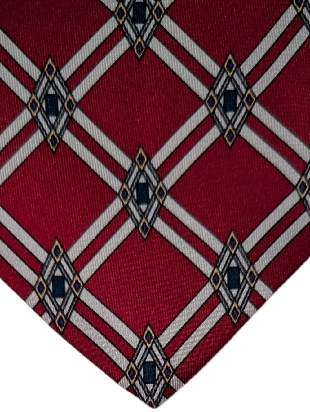 Robert Talbott Silk Necktie Mens Red White Geometric Preppy Designer Tie EUC